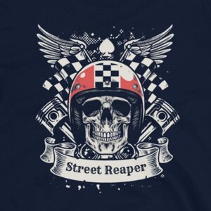 Street Reaper Skull Cafe Racer Motorcycle Graphic Tee Short-Sleeve Unisex T-Shirt