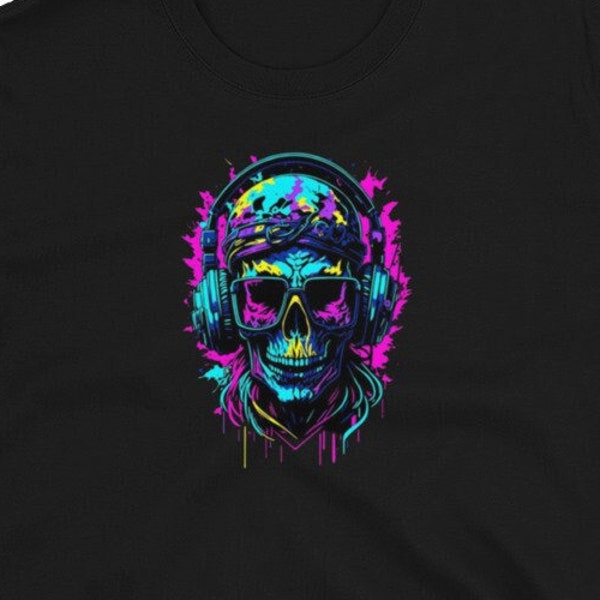 Colorsplash Pirate Zombie Skull With Headphones Graphic Tee Athletic Fit Short-Sleeve Unisex T-Shirt