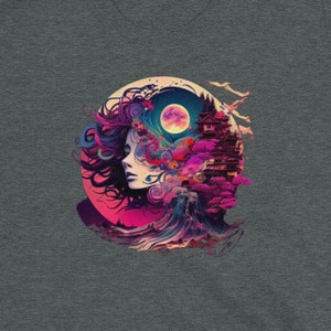 Modern Geisha Watercolor Circular Scene Profile Graphic Tee Athletic Fit Short-Sleeve Unisex T-Shirt