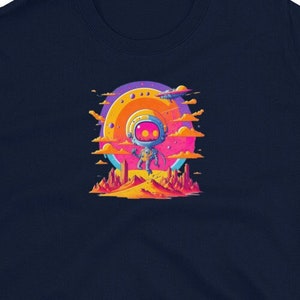 Cartoon Astronaut Alien Space Galaxy Art Hippie Graphic Tee Athletic Fit camiseta unisex de manga corta