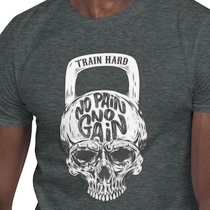 No Pain No Gain Skull Kettle Bell Athletic Fit Gym T-Shirt Bodybuilding Shirt
