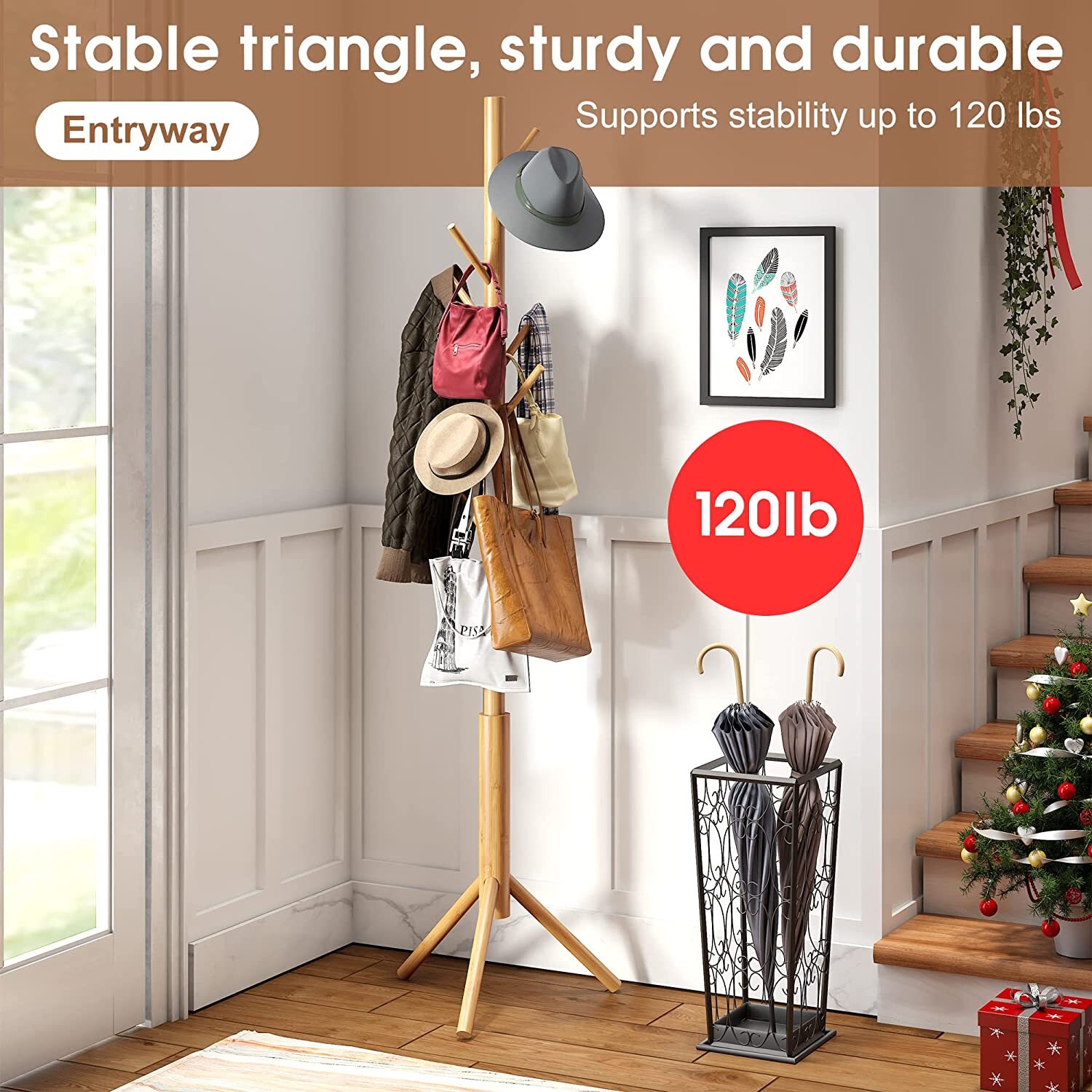 Adjustable Wooden Standing Coat Rack With 8 Hooks Hat Rack Etsy