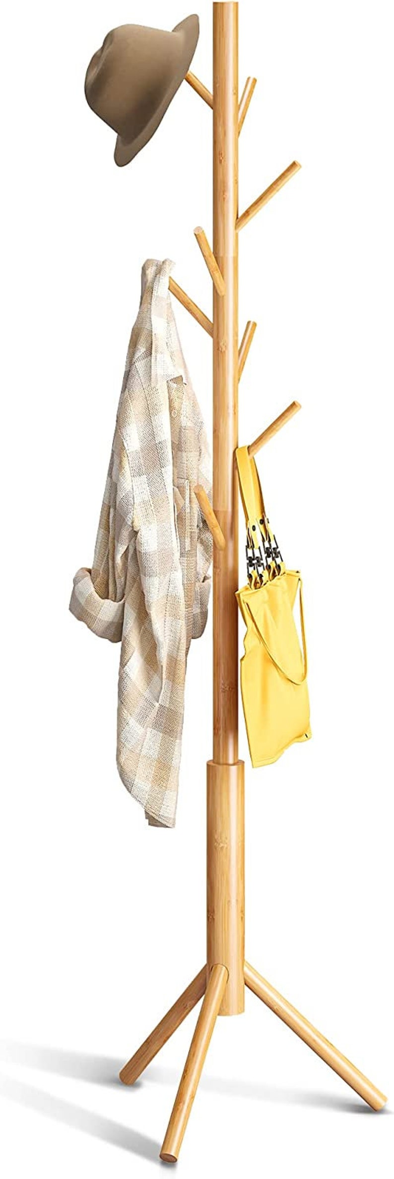 Adjustable Wooden Standing Coat Rack With 8 Hooks Hat Rack Etsy