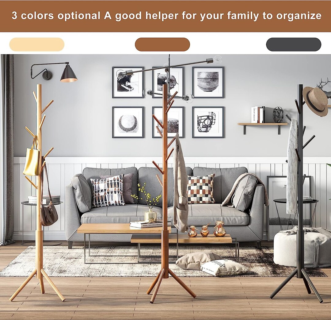 Adjustable Wooden Standing Coat Rack With 8 Hooks Hat Rack Unique Coat Rack Entryway Coat Rack