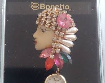 Bonetto Vintage Watch with Jeweled Lady Brooch