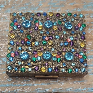 Mid-Century Rhinestone & Gilt Compact Case