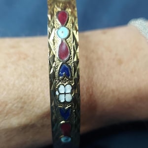 Vintage Cloisonne Enamel and Gold Tone Bangle