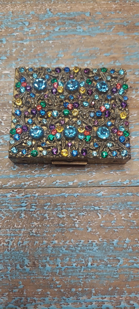 Mid-Century Rhinestone & Gilt Compact Case