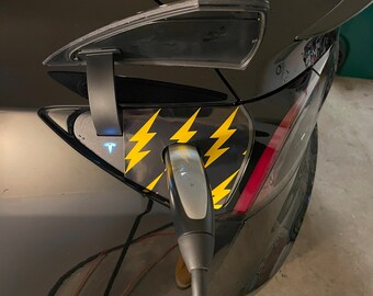 Tesla Model 3 / Y Charge Port Vinyl Wrap - Lightning Bolt (on Black Background)