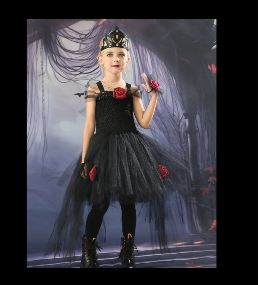 Halloween Vampire Demon Costume for Girls Masquerade Dress Up Party  Clothing Kids Cosplay Witch Gothic Devil Queen Gown Dresses