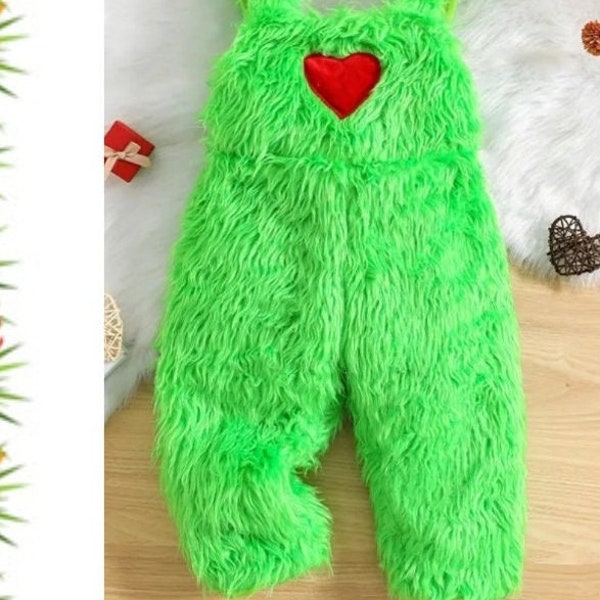 Green Fur Christmas Monster  Christmas Toddler Infant Baby Boy Girl Jumpsuit Green Plush Sleeveless Romper Xmas Baby Costumes