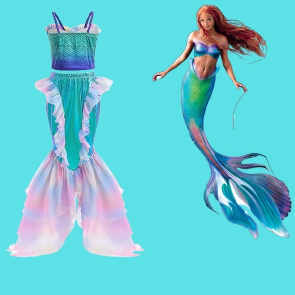 2023 Ariel Dress Mermaid Costume Halloween Dress Up for Girls