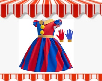 The Amazing Digital Circus Costume Dress Up Outfit for Girls Clown Dress and Gloves