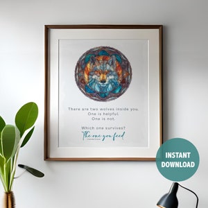 Two Wolves Cherokee Proverb Wall Art | Psychology Self Care - Painting Print - Counselor Gift - Inspirational Quote - Wolf Lover Gift