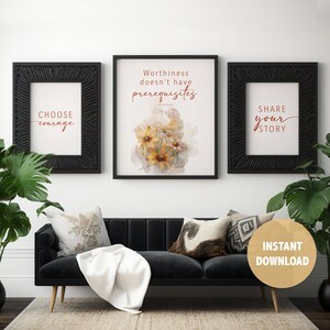 Brené Brown Wall Art | Psychology Inspirational Quote - Watercolor Painting Print - Counselor Gift - Inspirational Quotes - 5 Piece