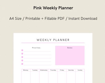 Planificador semanal mínimo imprimible / Organizador / Prioridades / Notas / Lista de verificación