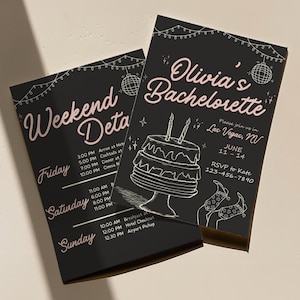 Illustrated Bachelorette Invitation + Bachelorette Itinerary, Disco Cowgirl Invite, Space Cowgirl invite, Last Disco Party, Disco Bach