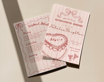Coquette Bachelorette Invitation & Itinerary: Hand-Drawn Style (Digital Download)