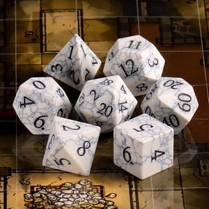Gemstone Dice Full Set D&D Dice Set,White Stone Dice,Natural stone Dice,DnD Gift ,White Turquoise Dnd Dice Set decor,Dragon dice,D20 Dice
