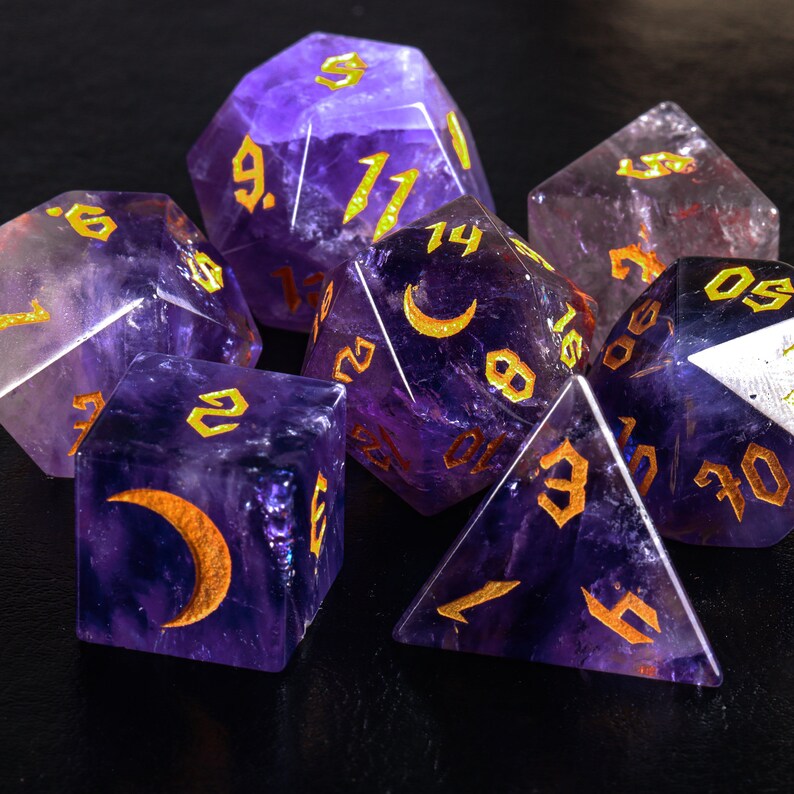 Amethyst Dnd Dice Set Moon Version Gemstone Dnd Dice Etsy