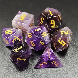 Amethyst DnD Dice Set| Gemstone Dnd Dice Set |Meditate Gemstone| Dungeons and Dragons Tabletop Gaming RPG DND Role Polyhedra Gming Dice Set