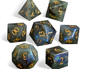Natural Labradorite Dice Set| Gemstone Dnd Dice Set |Meditate Gemstone| Dungeons and Dragons Tabletop Gaming RPG DND Role Polyhedra Dice Set