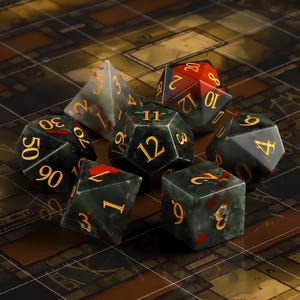 Natural Bloodstone DnD Dice Set| Gemstone D20 Dice Set| Dungeons and Dragons Tabletop Gaming RPG DND Role Polyhedral Gaming Dice Set