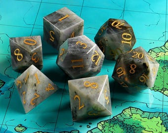 Natural White Labradorite Dice Set| Gemstone Dnd Dice Set |Moon Gemstone| Dungeons and Dragons Tabletop Gaming RPG DND Role Polyhedra Dice