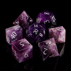 Amethyst DnD Dice Set| Gemstone Dnd Dice Set |Meditate Stone| Dungeons and Dragons Tabletop Gaming RPG DND Role Polyhedra Gming Dice Set D20