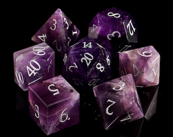 Zestaw kości DnD Ametyst | Zestaw kości DnD z kamieniami szlachetnymi | Kamień Medytacji | Dungeons and Dragons Gry planszowe RPG DND Role Polyhedra Gming Zestaw kości D20