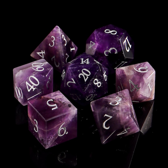 Amethyst DnD Dice Set| Gemstone Dnd Dice Set |Meditate Stone| Dungeons and Dragons Tabletop Gaming RPG DND Role Polyhedra Gming Dice Set D20