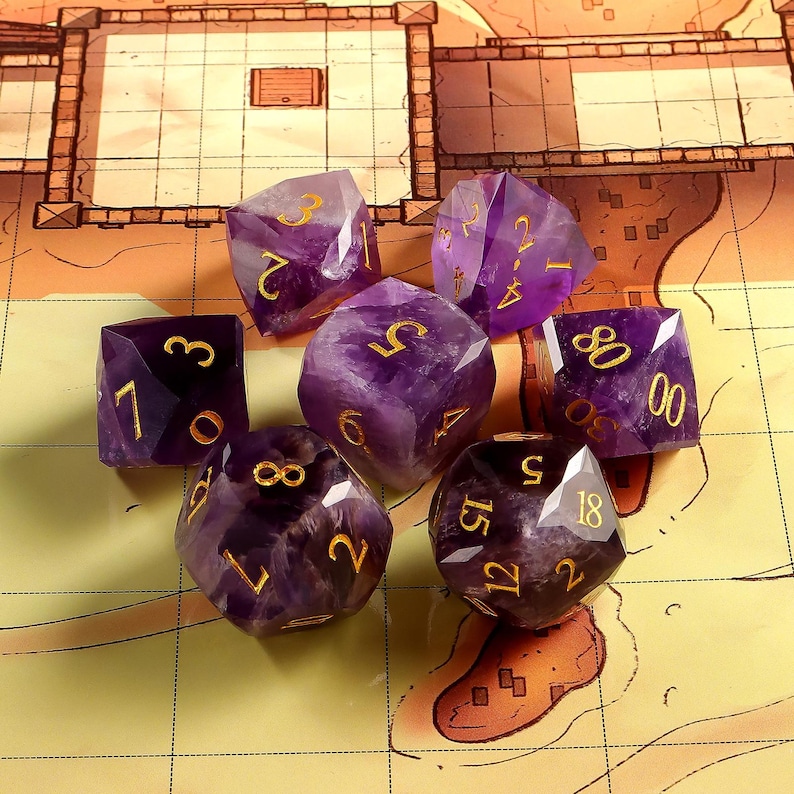 Amethyst DnD Dice Set| Multi-Faceted Gemstone|Meditate Gemstone| Dungeons and Dragons Tabletop Gaming RPG DND Role Polyhedra Gming Dice Set One Full Set