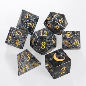 Full Set Moon Gray D&D Dice Set For Crystal Blast Flame Glass Polyhedral Dice Set Gemstone DND Dice Set Dungeons and Dragons,D20 Dice