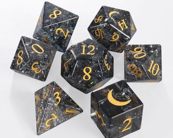 Full Set Moon Gray D&D Dice Set For Crystal Blast Flame Glass Polyhedral Dice Set Gemstone DND Dice Set Dungeons and Dragons,D20 Dice