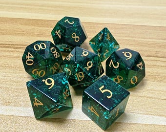 Groene D&D-dobbelstenenset voor Crystal Blast Smaragdglas polyedrische dobbelstenenset Edelsteen DND-dobbelstenenset - Dungeons and Dragons, Dragon-dobbelstenen, D20-dobbelstenen