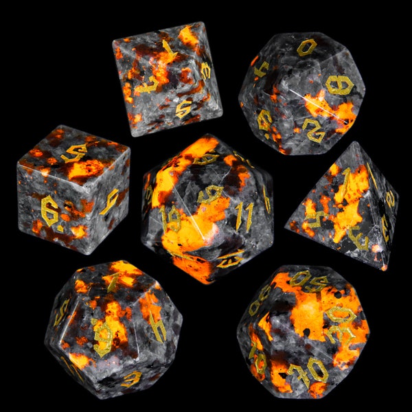 Full Set Yooperlite Gemstone Dice| Stone Dice Set |Engraved Gemstone| Dungeons and Dragons Tabletop  RPG Game MTG Role Polyhedral Dice Set