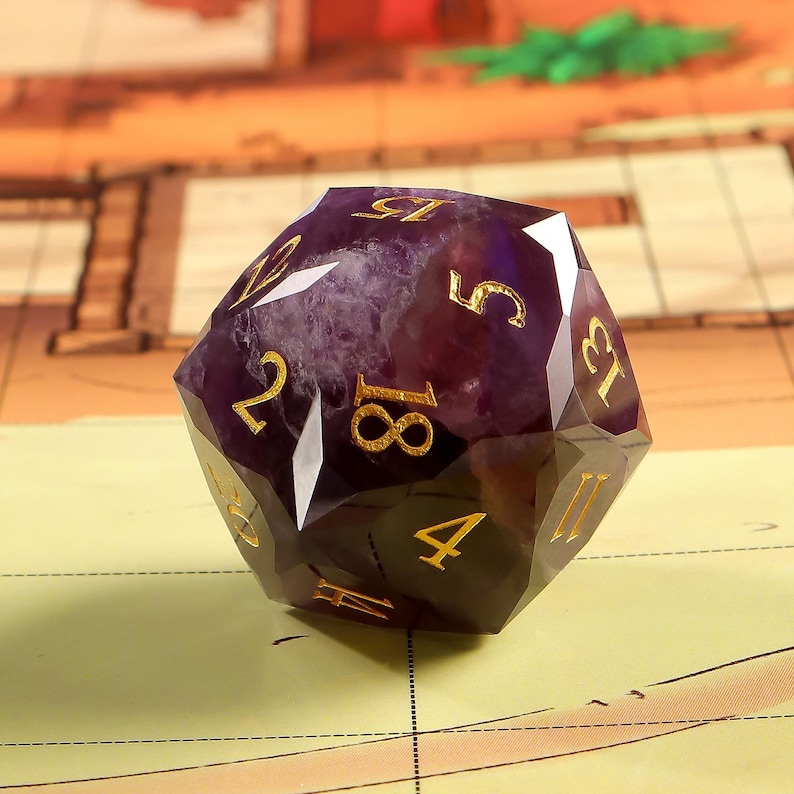 Amethyst DnD Dice Set| Multi-Faceted Gemstone|Meditate Gemstone| Dungeons and Dragons Tabletop Gaming RPG DND Role Polyhedra Gming Dice Set One D20 Only