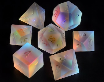 Raised Fantastic Glass Dice Set | Rianbow Sharp Edge D&D Dice Set Dungeons and Dragons | Role Playing Game dice Sets DND Accessories Gift