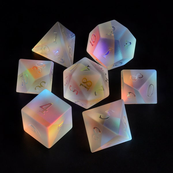 Raised Fantastic Glass Dice Set | Rianbow Sharp Edge D&D Dice Set Dungeons and Dragons | Role Playing Game dice Sets DND Accessories Gift