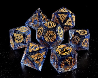 Transparent Blue Glass DnD Dice Set,Arcane Circle Polyhedral Dice Set Gemstone DND Dice Set Dungeons and Dragons,D20 Gift For GM