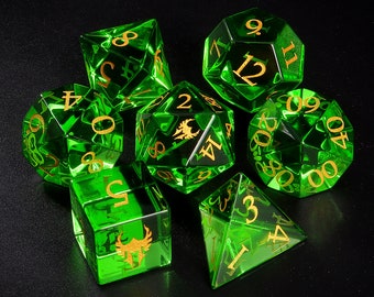 Volledige set Paladin D&D-dobbelstenenset| Groen glazen polyedrische dobbelsteenset | Edelsteen DND-dobbelstenenset | D20-dobbelstenen. Aangepaste TRPG-dobbelstenen | DnD-klassen D20-dobbelstenenset