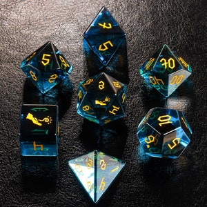 Custom Stone DnD Dice Set| Bluish Glass Dnd Dice Set | Wizard Dungeons and Dragons Tabletop Gaming RPG DND Role Polyhedra Gming Dice Set