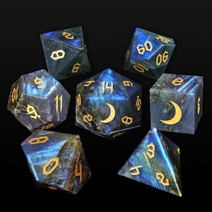 Natural Labradorite Dice Set| Gemstone Dnd Dice Set |Meditate Gemstone| Dungeons and Dragons Tabletop Gaming RPG DND Role Polyhedra Dice Set