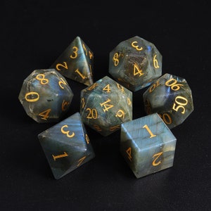 Natural Labradorite Dice Set| Gemstone Dnd Dice Set |Meditate Gemstone| Dungeons and Dragons Tabletop Gaming RPG DND Role Polyhedra Dice Set
