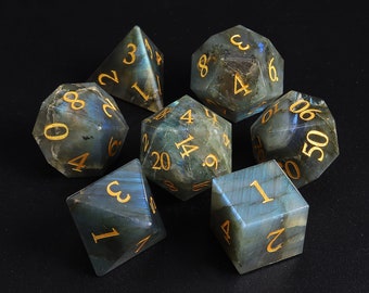 Natural Labradorite Dice Set| Gemstone Dnd Dice Set |Meditate Gemstone| Dungeons and Dragons Tabletop Gaming RPG DND Role Polyhedra Dice Set