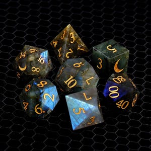 Natural Labradorite Dice Set| Gemstone Dnd Dice Set |Meditate Gemstone| Dungeons and Dragons Tabletop Gaming RPG DND Role Polyhedra Dice Set