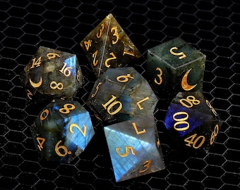 Zestaw naturalnych kości labradorytowych | Zestaw kości DND z kamieni szlachetnych | Medytacja z kamieniami szlachetnymi | Zestaw kości wielościennych Dungeons and Dragons do gier planszowych RPG DND Role
