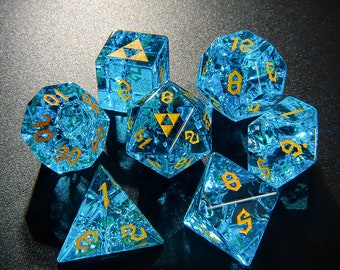 Full Set Zelda D&D Dice Set| For Crystal Blast Blue Glass Polyhedral Dice Set Gemstone DND Dice Set Dungeons and Dragons,D20 Dice