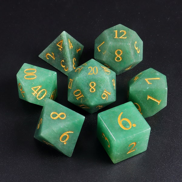 Natural African Jade DnD Dice Set| Gemstone D20 Dice Set| Dungeons and Dragons Tabletop Gaming RPG DND Role Polyhedral Gaming Dice Set