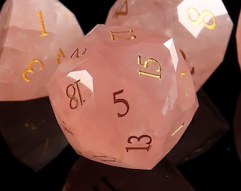Natural Pink Crystal DnD Dice Set| Rose quartz Multi-Faceted Gemstone| Dungeons and Dragons Gaming RPG DND Role Polyhedra Gming